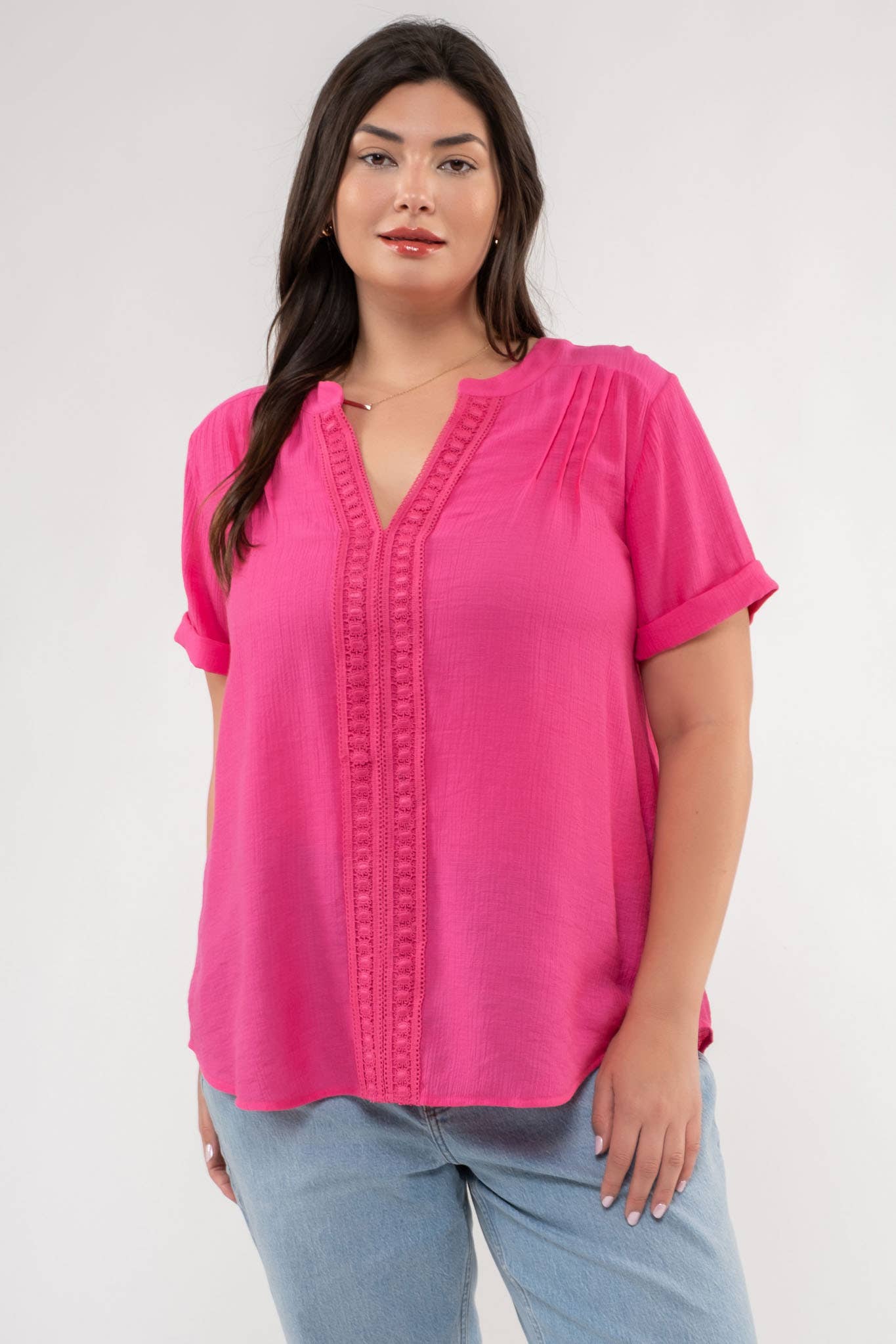 Curvy Floral Lace Woven Top