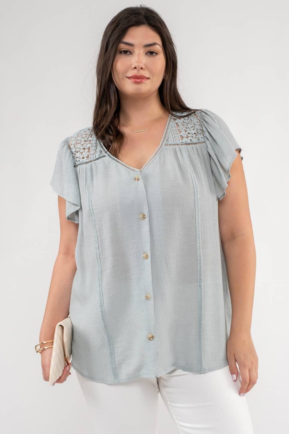 Curvy eyelet Ruffle Sleeve Top