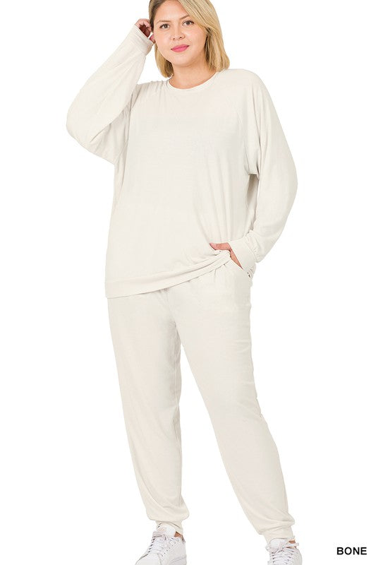 Curvy RAGLAN SLEEVE PULLOVER & JOGGER PANTS SET