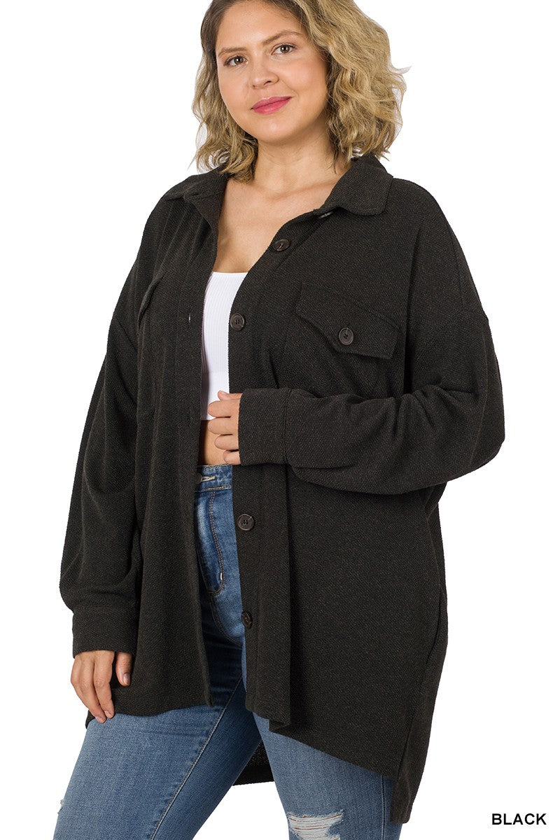 Curvy OVERSIZED SOFT JACQUARD SHACKET WITH POCKETS