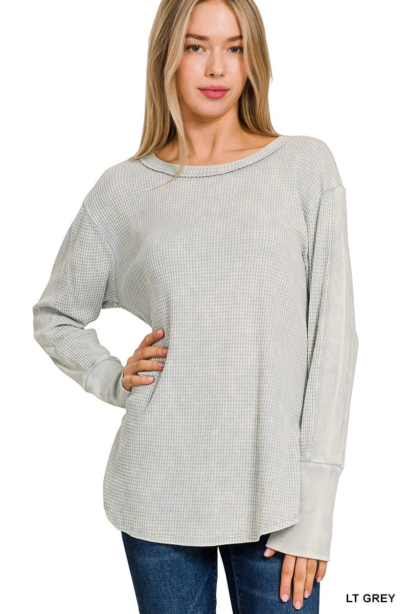 WASHED BABY WAFFLE LONG SLEEVE TOP