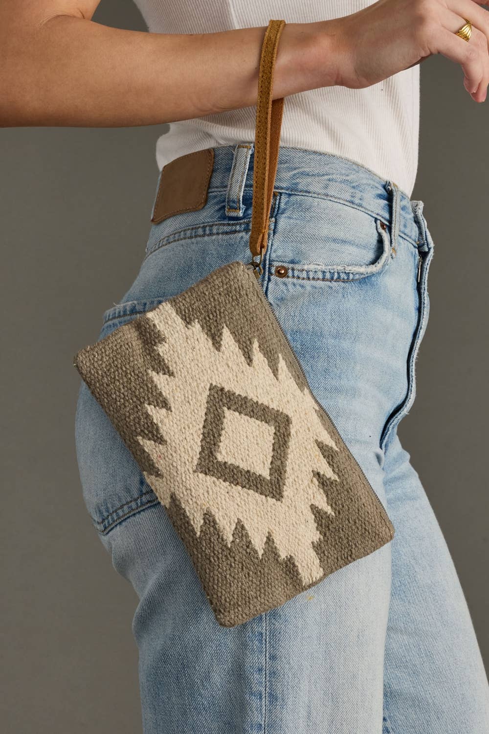 Taupe & Cream Aztec Wristlet