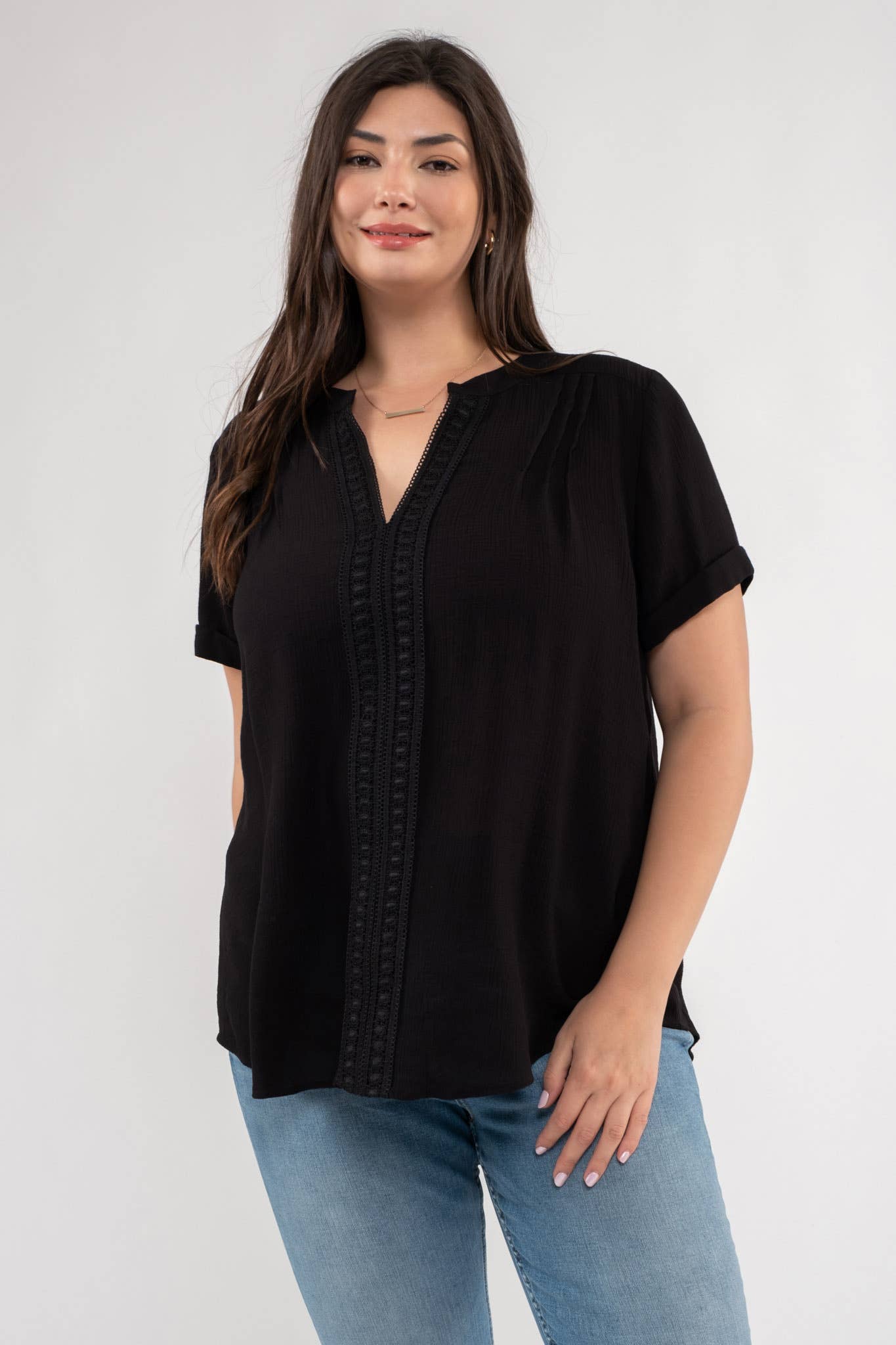 Curvy Floral Lace Woven Top