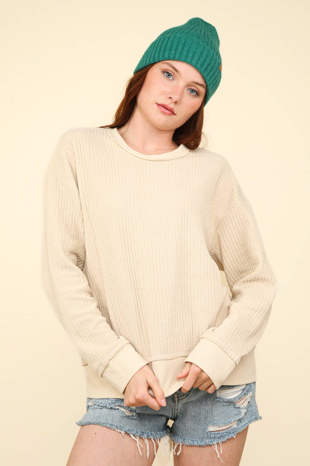 Curvy Oversized Soft Textured Knit Top: MOCHA