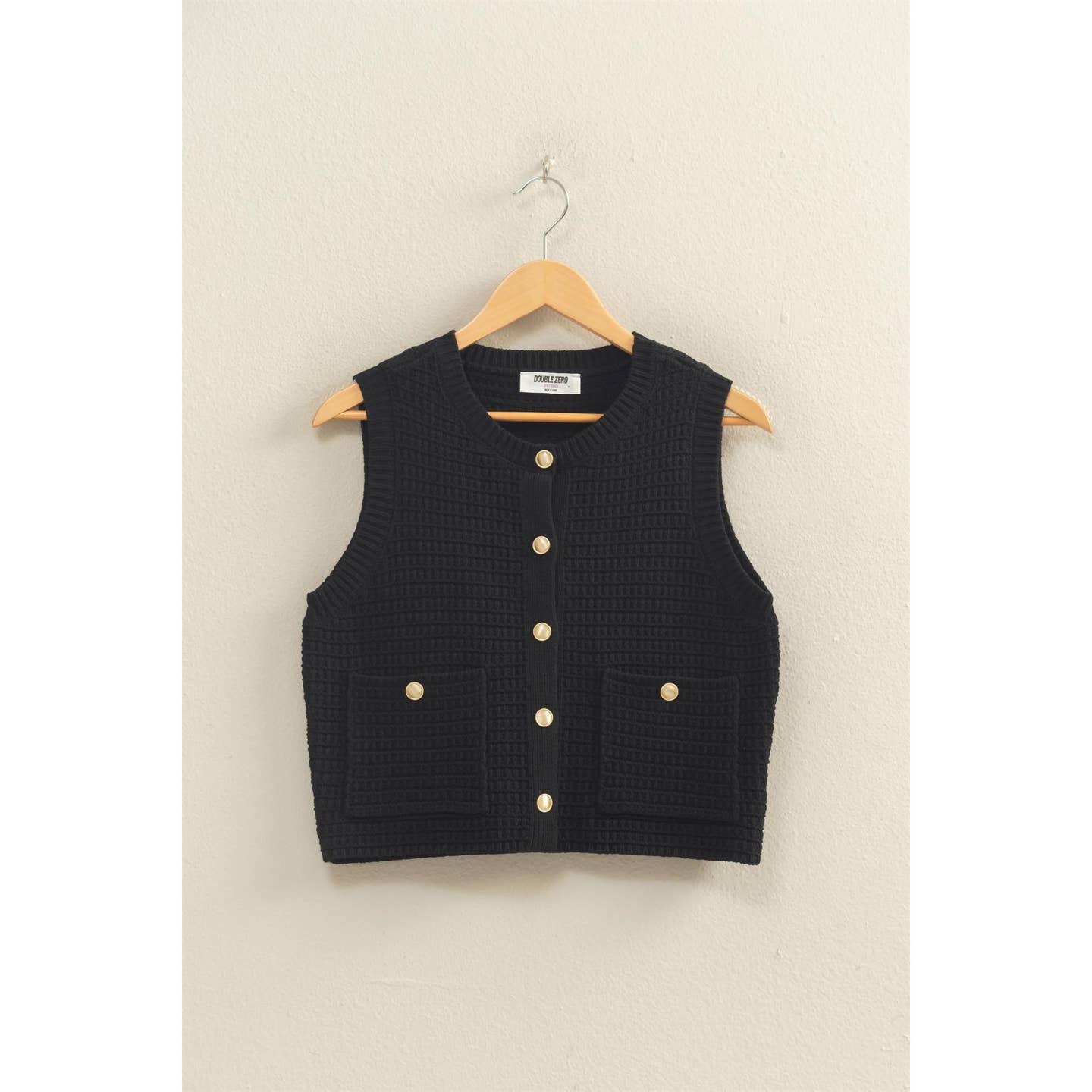 Textured Button-Front Vest With Pocket