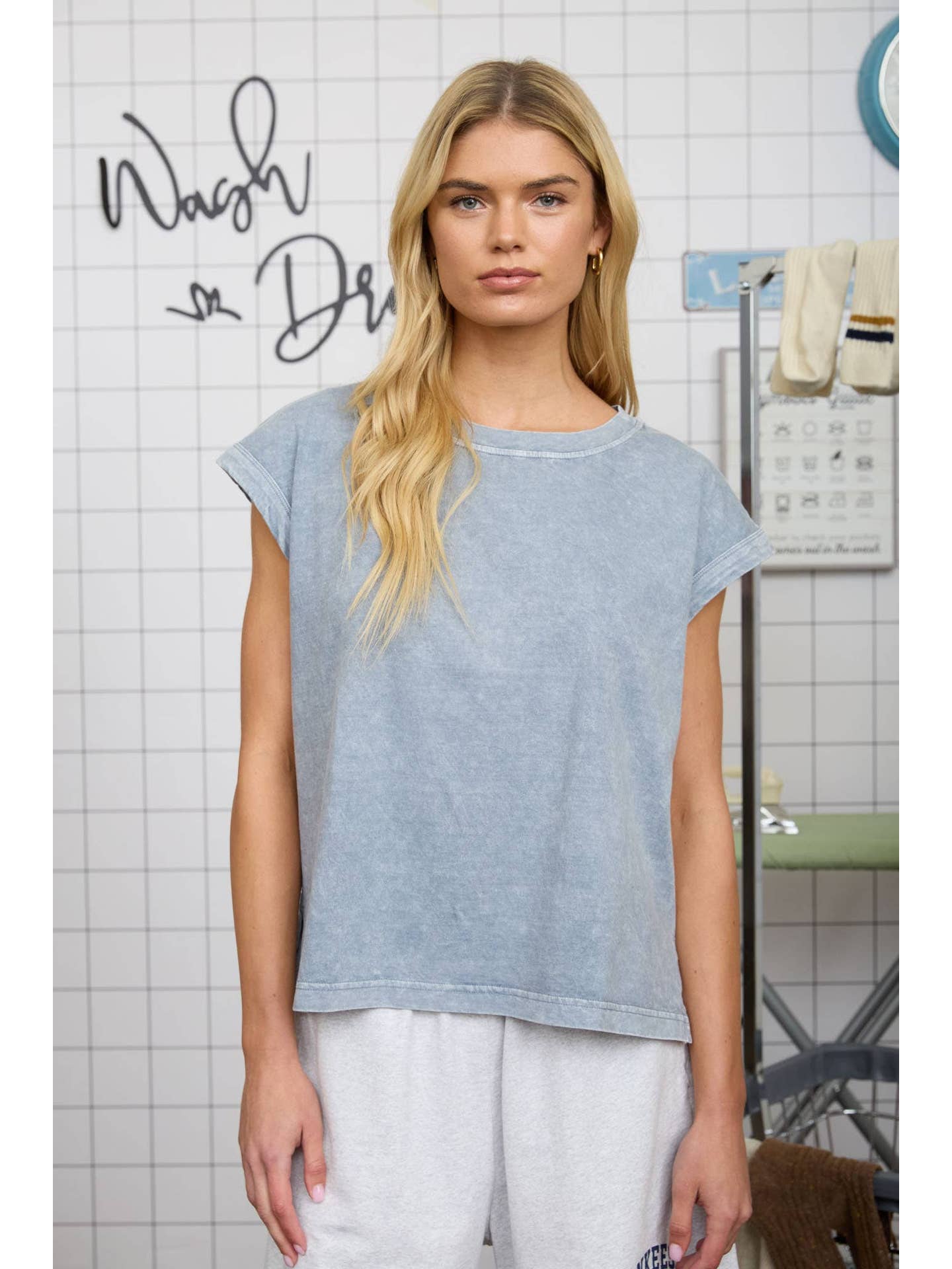 Washed Extended Shoulder Knit T-Shirt