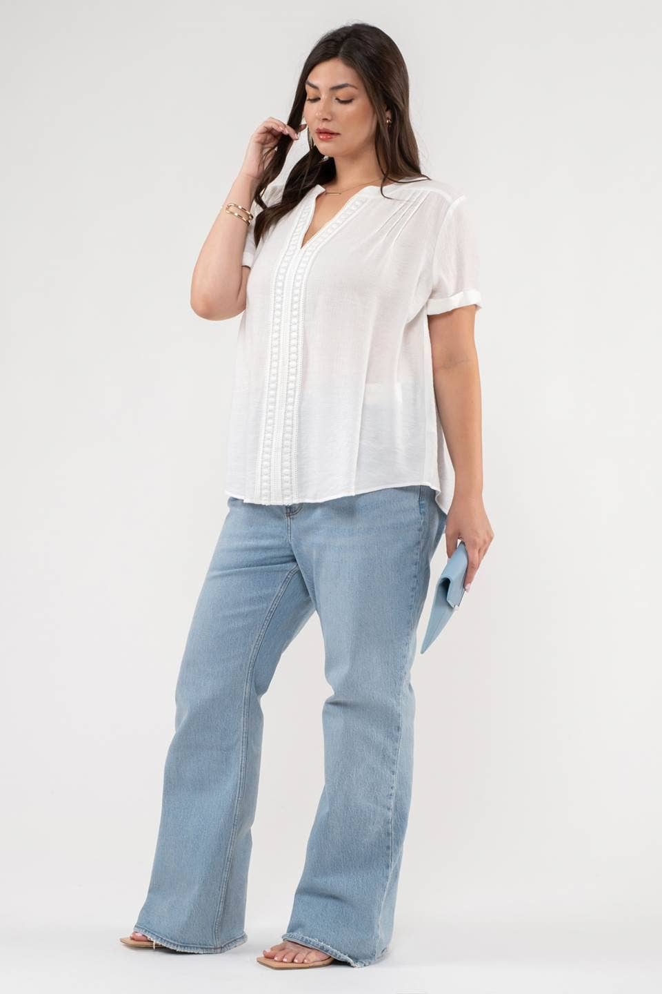 Curvy Floral Lace Woven Top