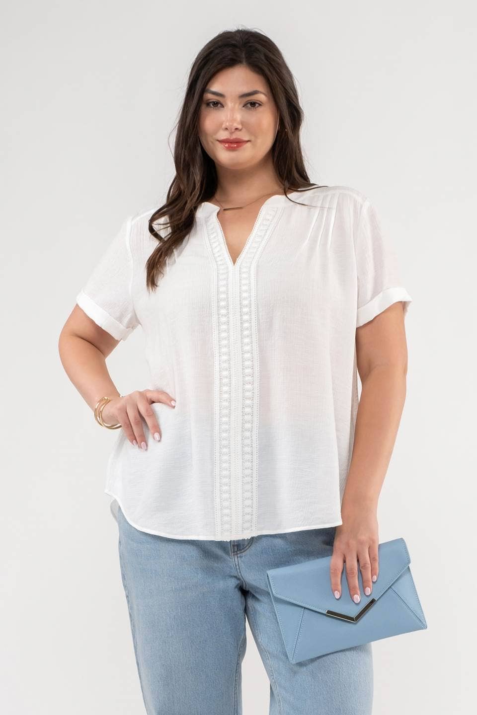 Curvy Floral Lace Woven Top