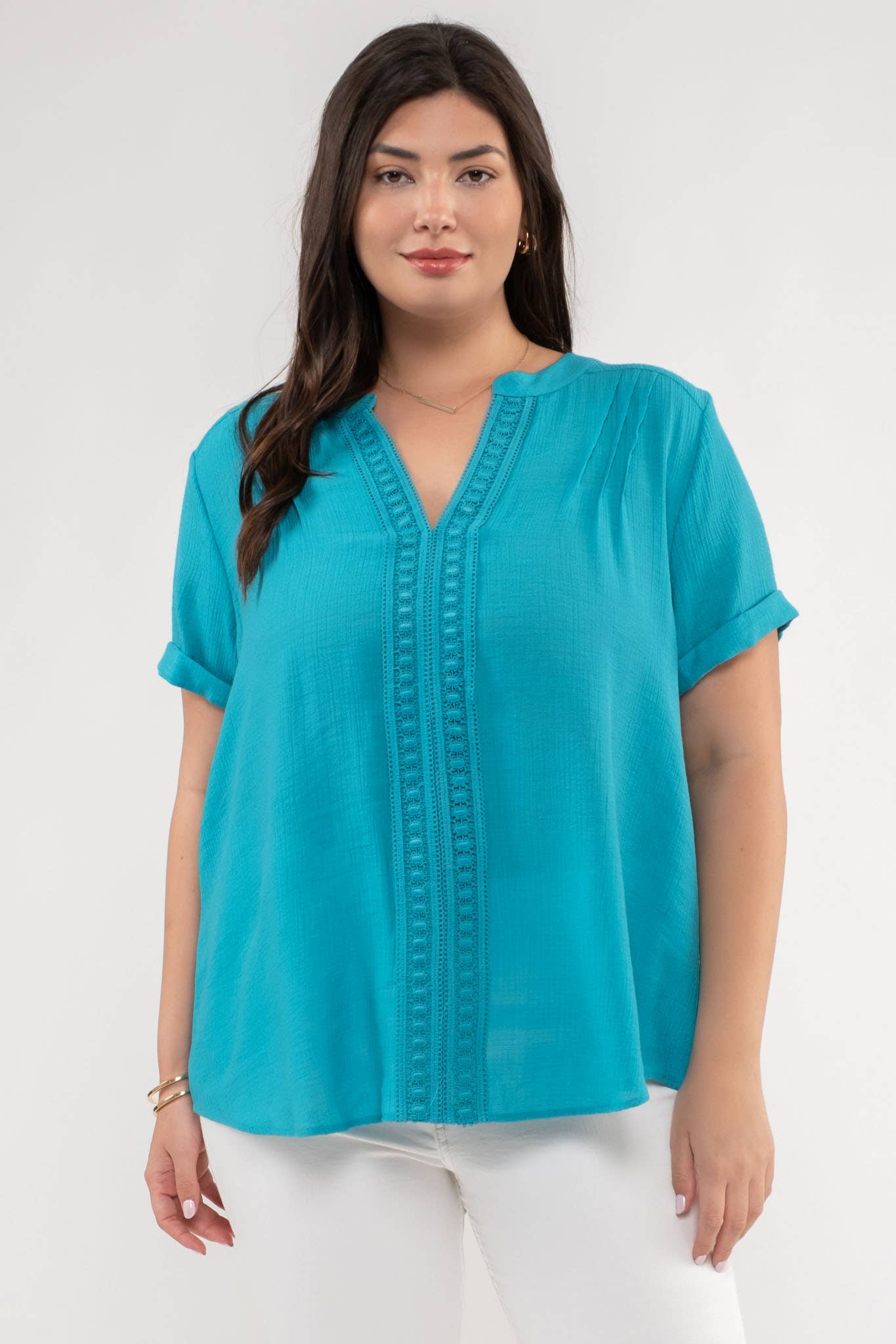 Curvy Floral Lace Woven Top