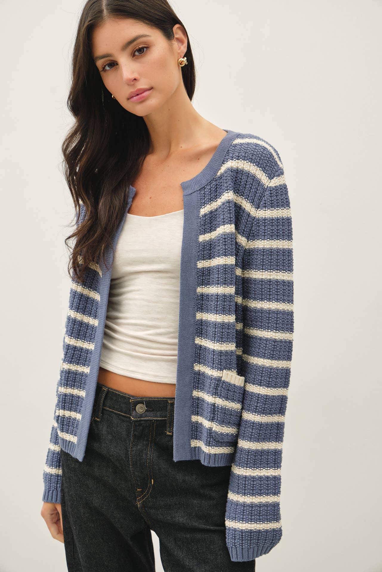 Chunky Knit Striped Open Cardigan