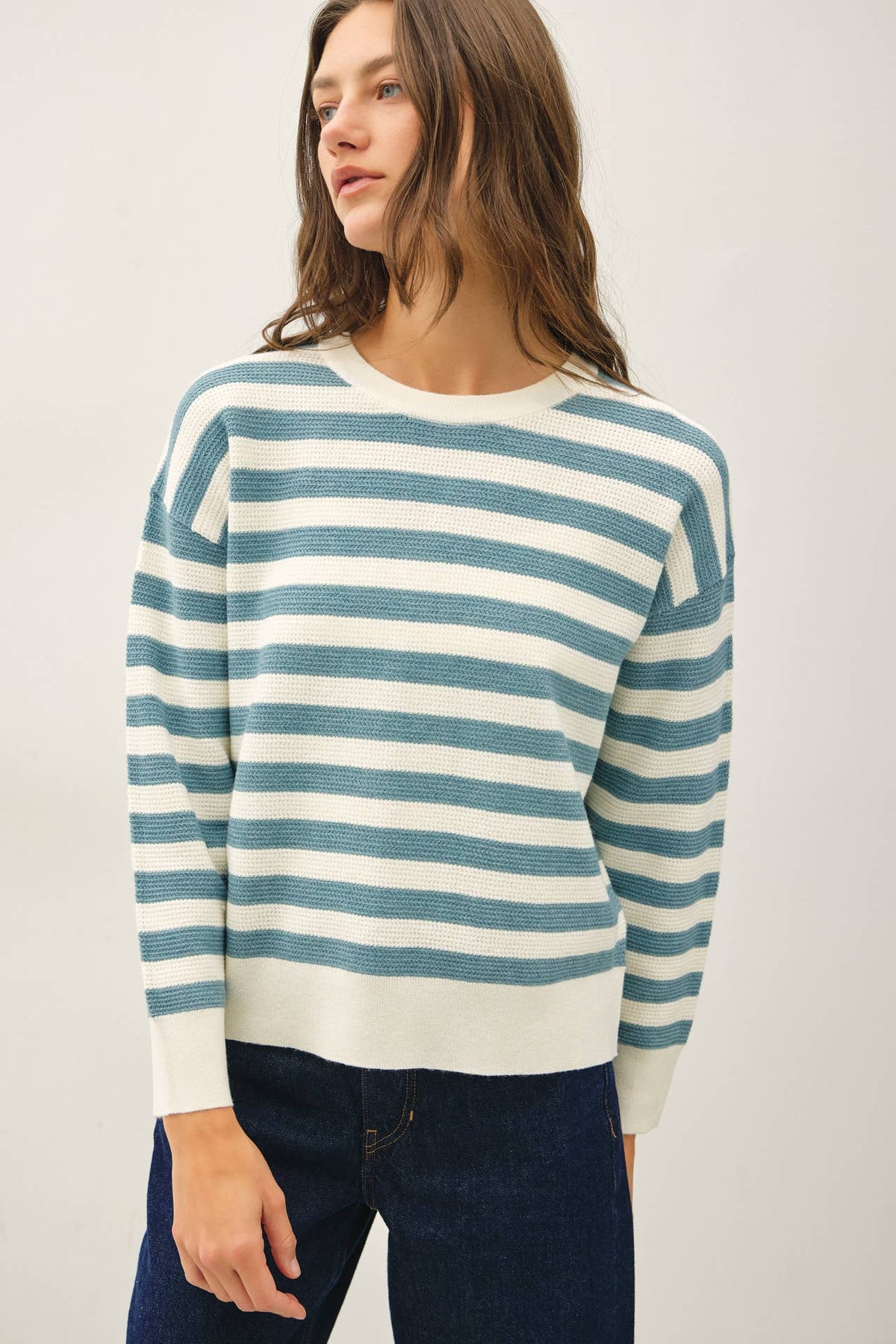 Waffle Texture Stripe Sweater