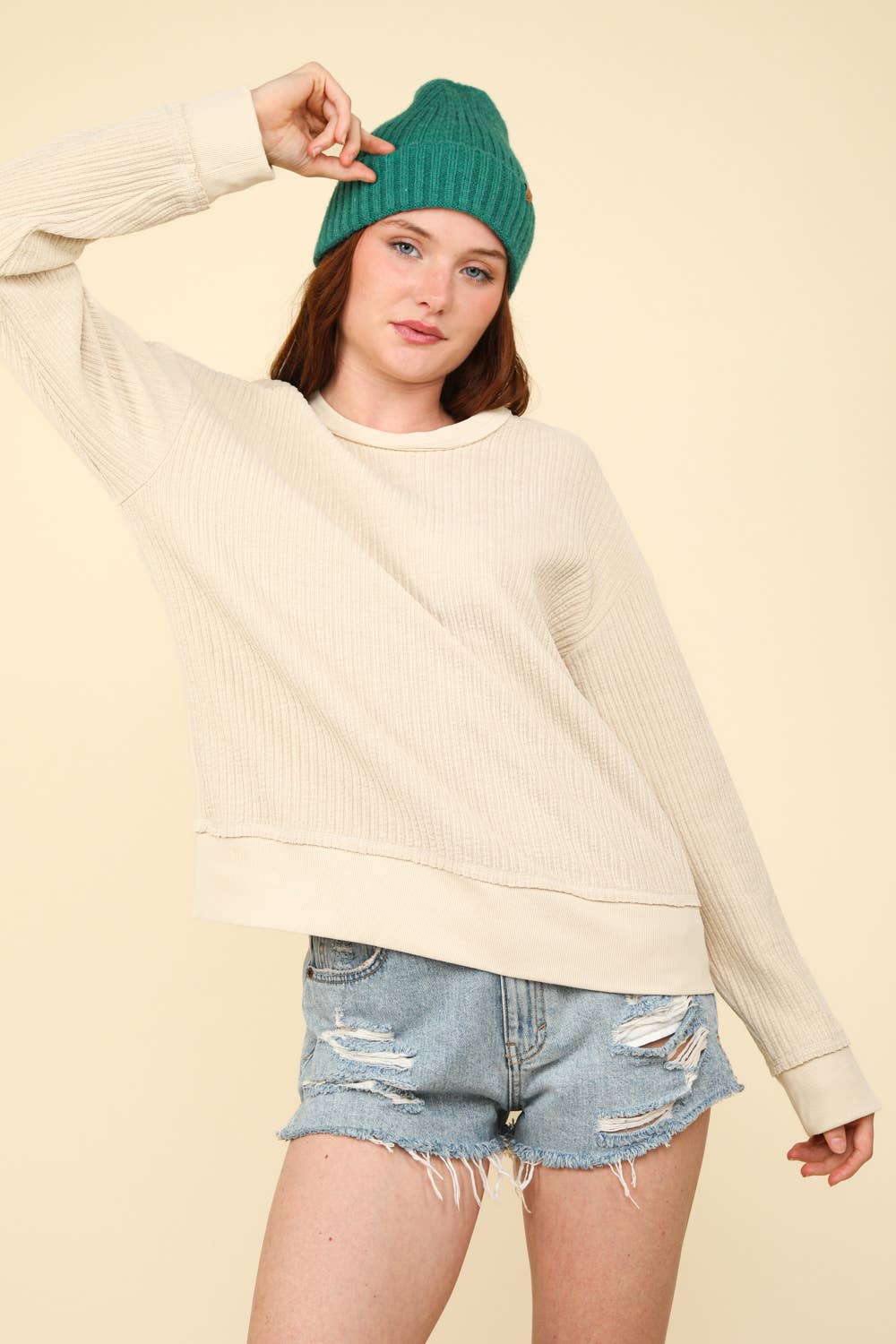 Curvy Oversized Soft Textured Knit Top: MOCHA
