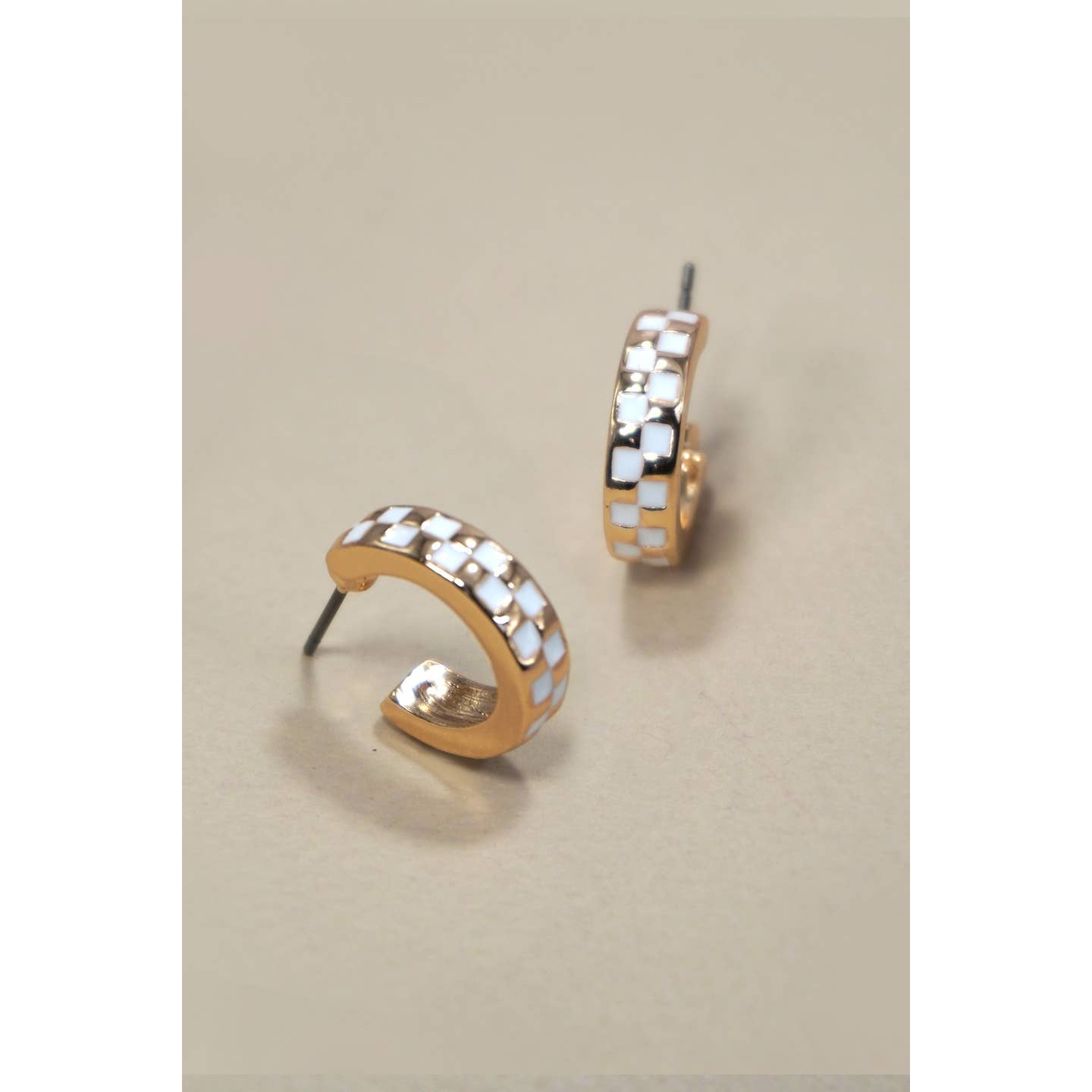 Mini Checker Hoop Huggie Earrings