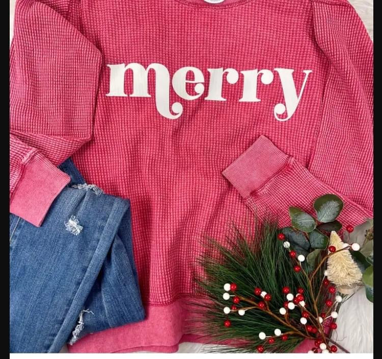 Red Merry Waffle top