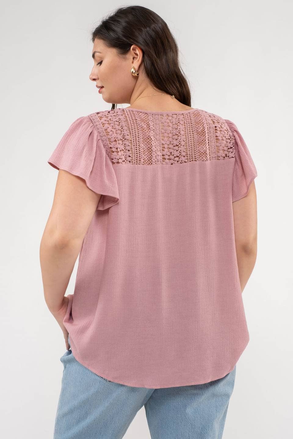 Curvy eyelet Ruffle Sleeve Top