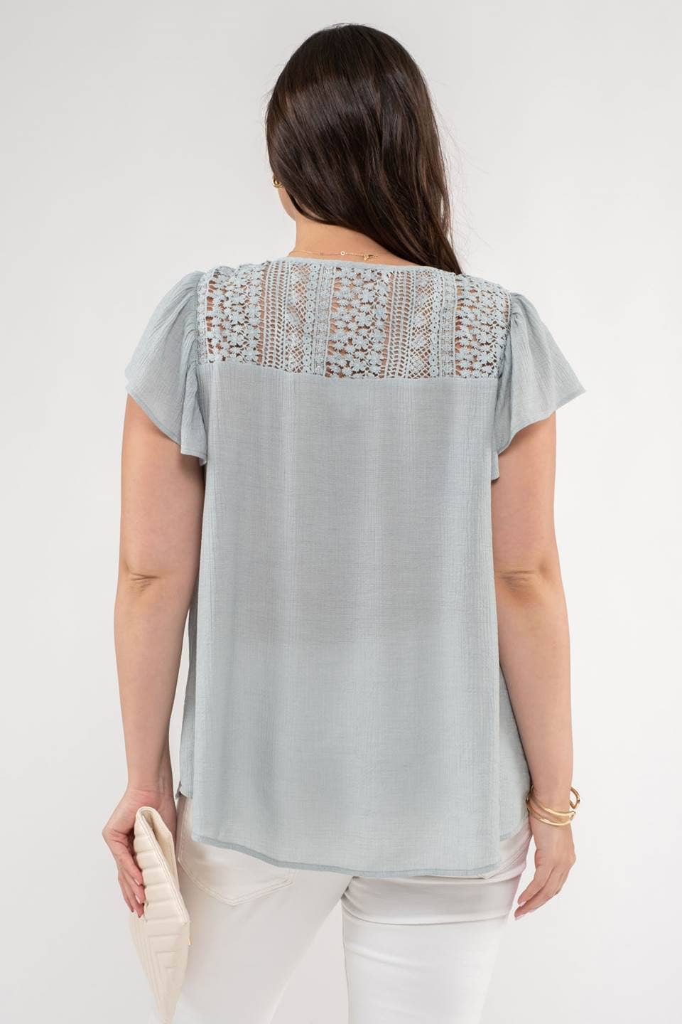 Curvy eyelet Ruffle Sleeve Top