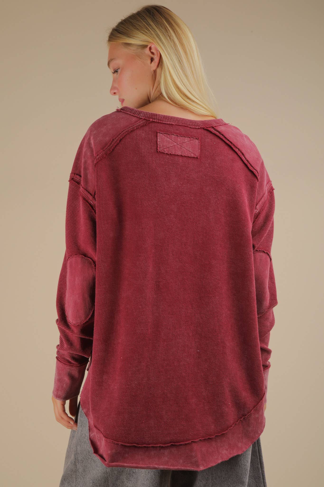 PLUS SIZE Sage Mineral Washed Contrast Knit Top