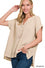 WASHED DOUBLE GAUZE 3/4 BUTTON HENLEY NECK TOP