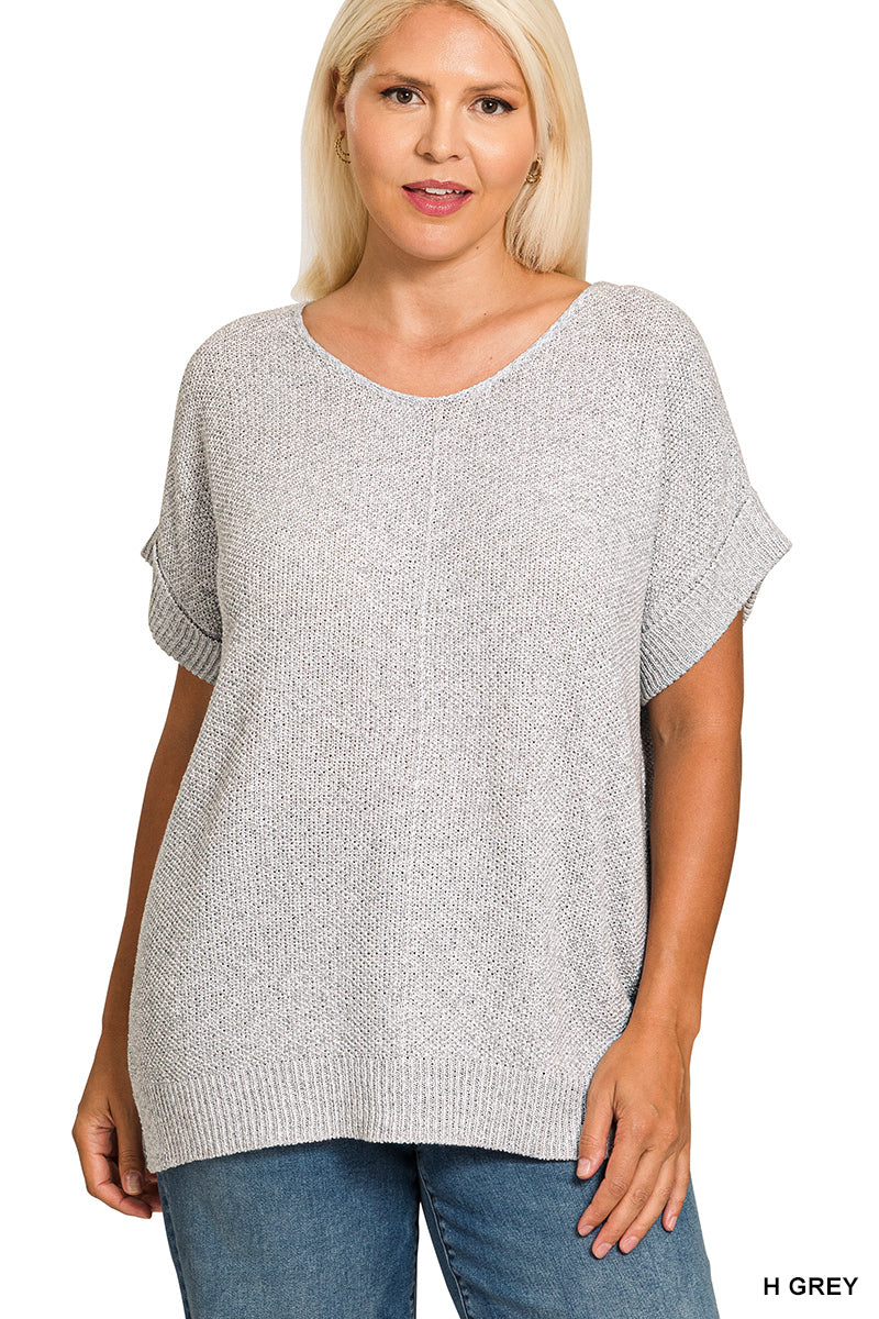 Plus Center Seam Short Sleeve Sweater