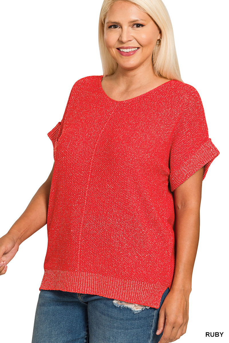 Plus Center Seam Short Sleeve Sweater