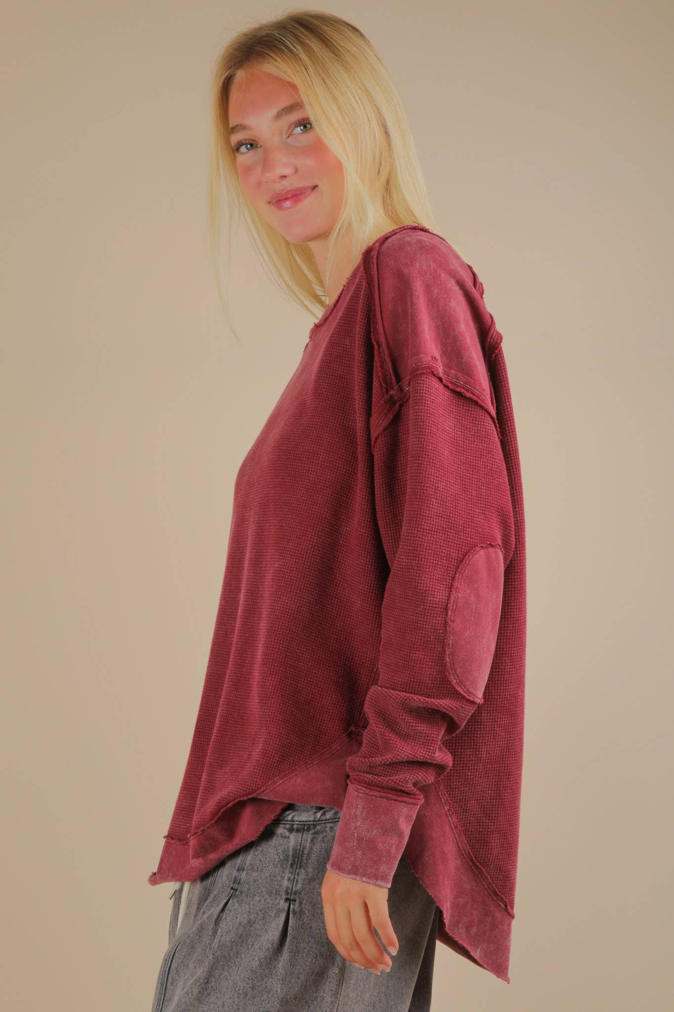 PLUS SIZE Sage Mineral Washed Contrast Knit Top
