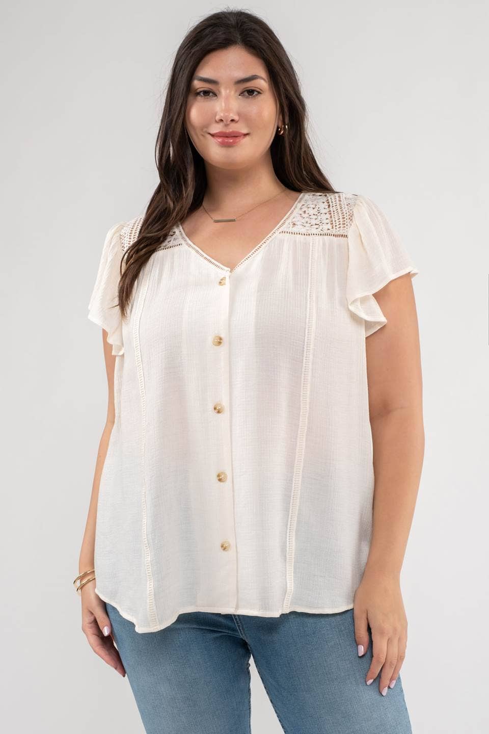 Curvy eyelet Ruffle Sleeve Top