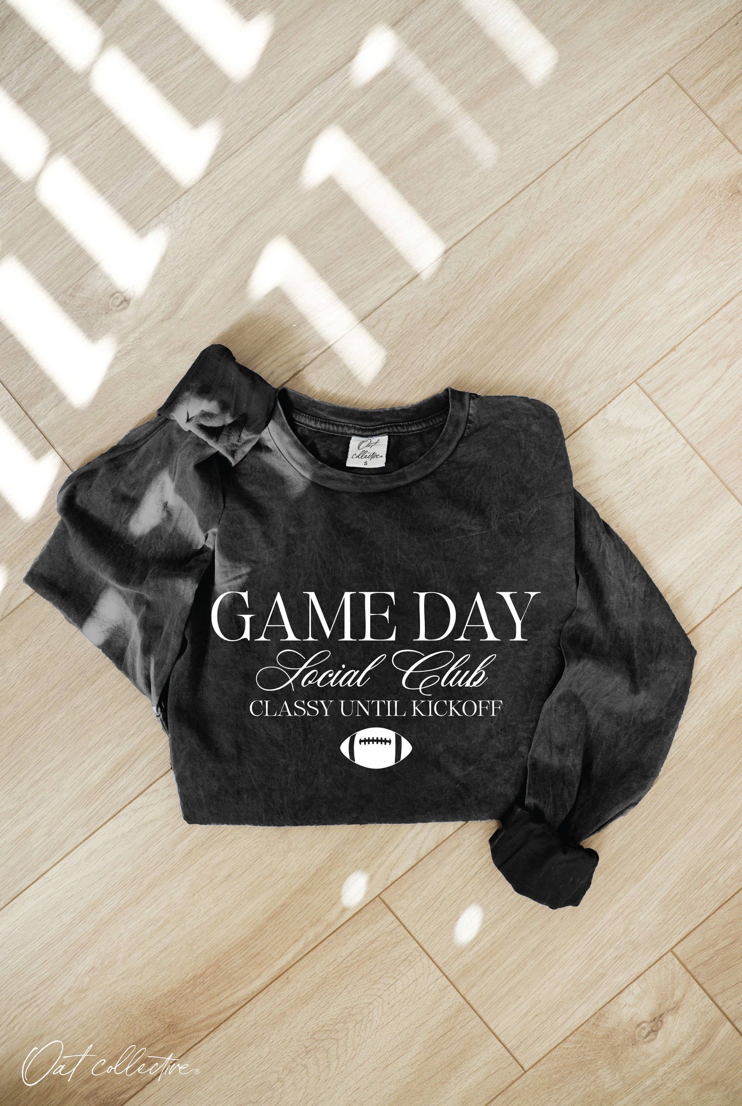 GAME DAY SOCIAL CLUB Mineral Washed Long Sleeve Graphic Top