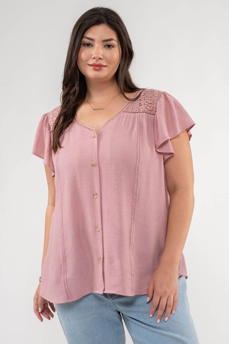 Curvy eyelet Ruffle Sleeve Top