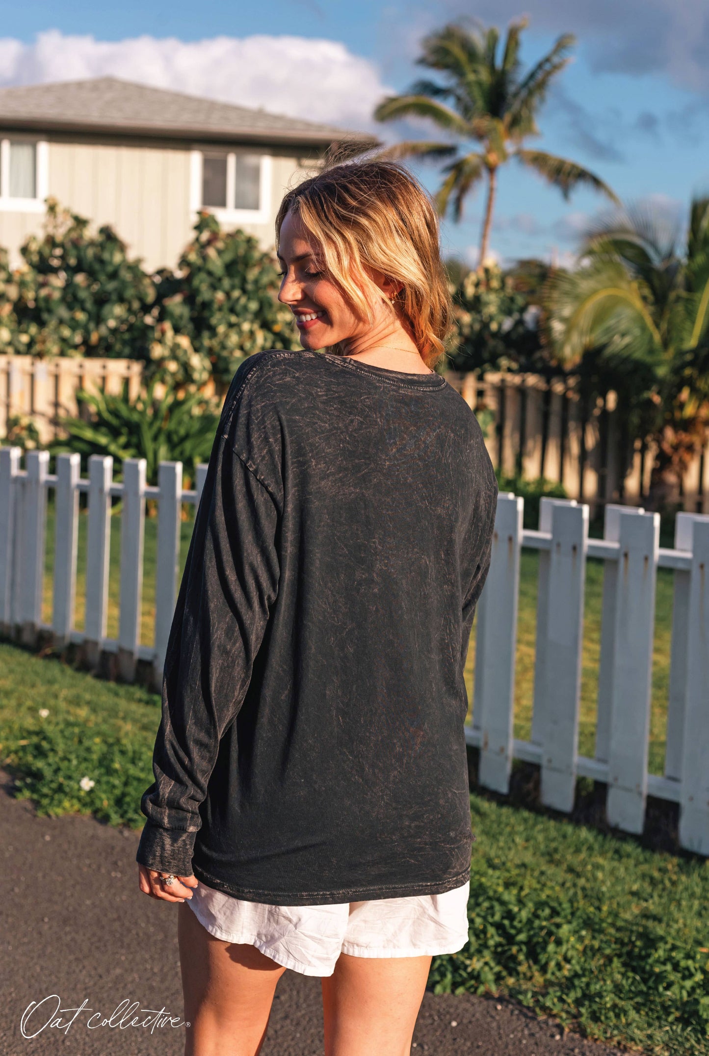 GAME DAY SOCIAL CLUB Mineral Washed Long Sleeve Graphic Top