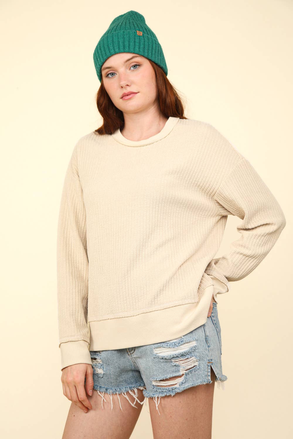 Curvy Oversized Soft Textured Knit Top: MOCHA
