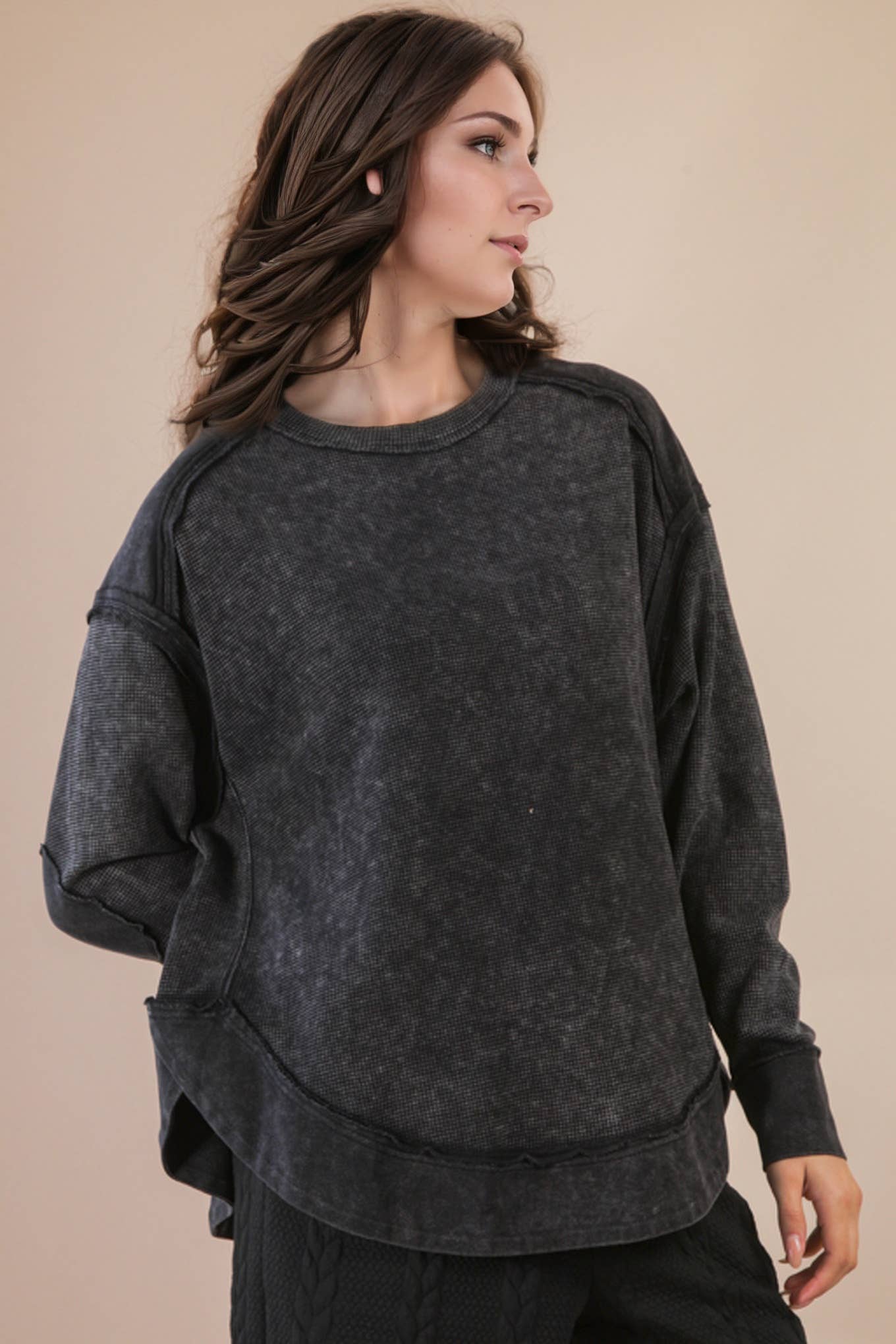 PLUS SIZE Sage Mineral Washed Contrast Knit Top