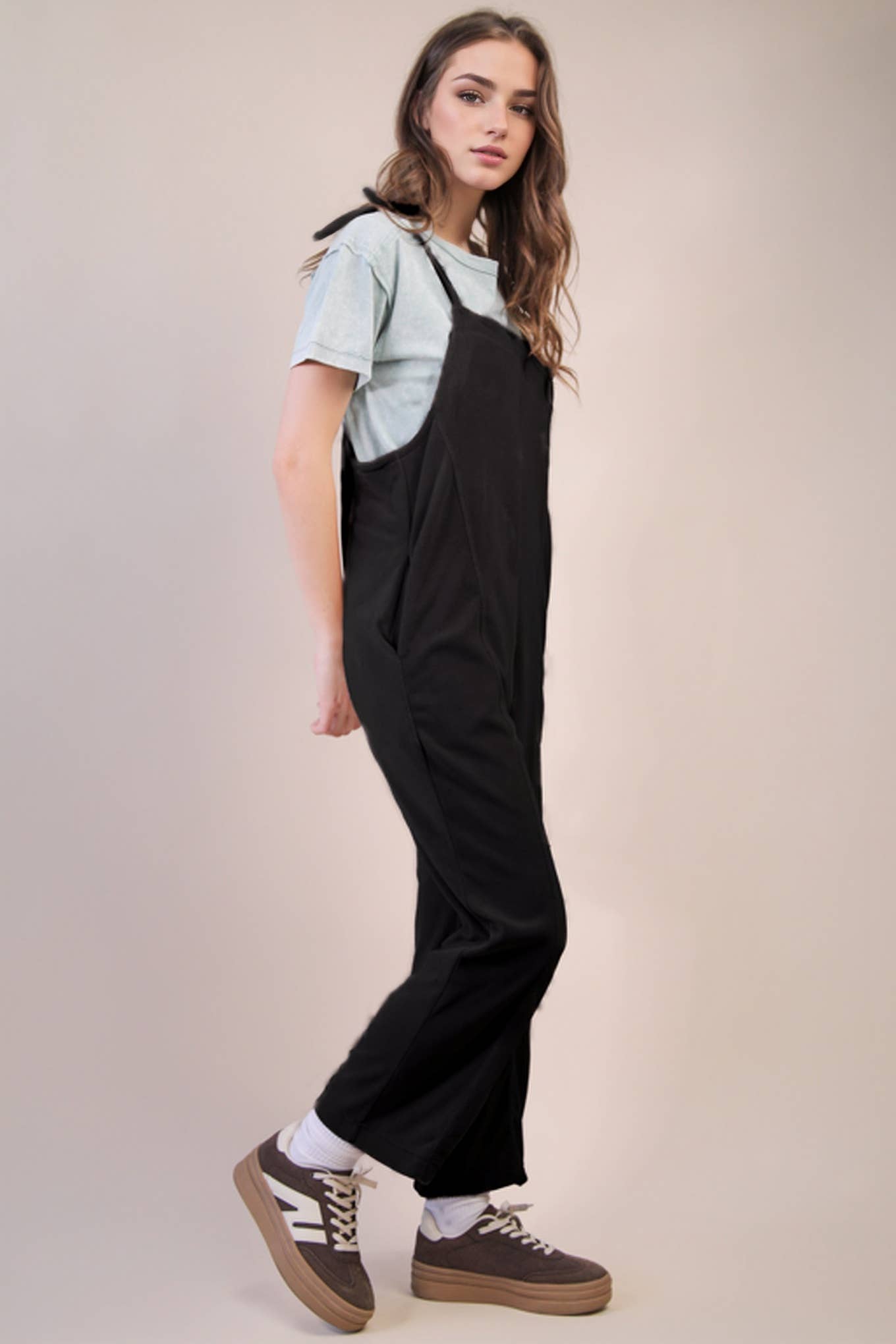 PLUS SIZE Fleece Baggy Backless Casual Jumpsuit: FOREST