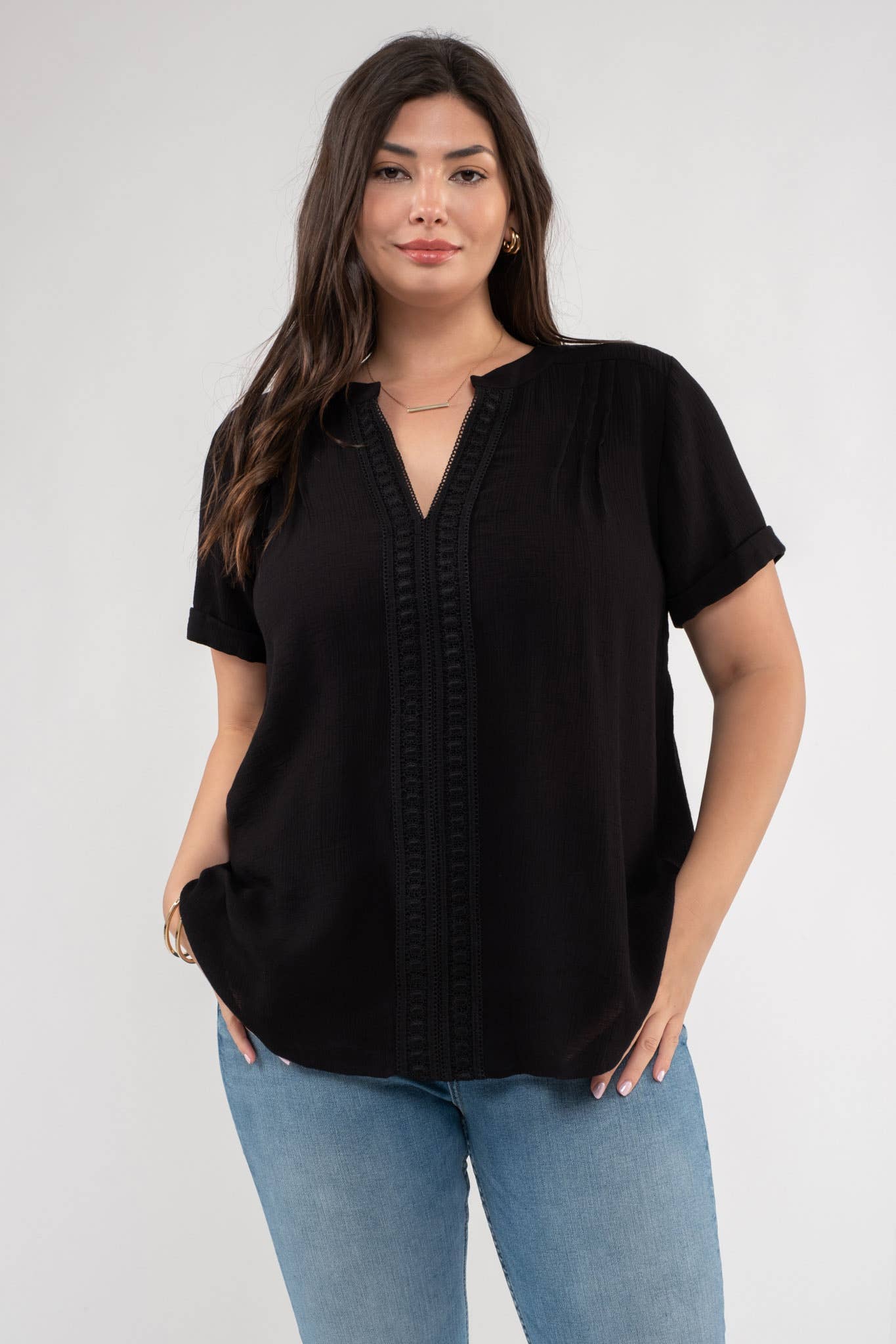 Curvy Floral Lace Woven Top