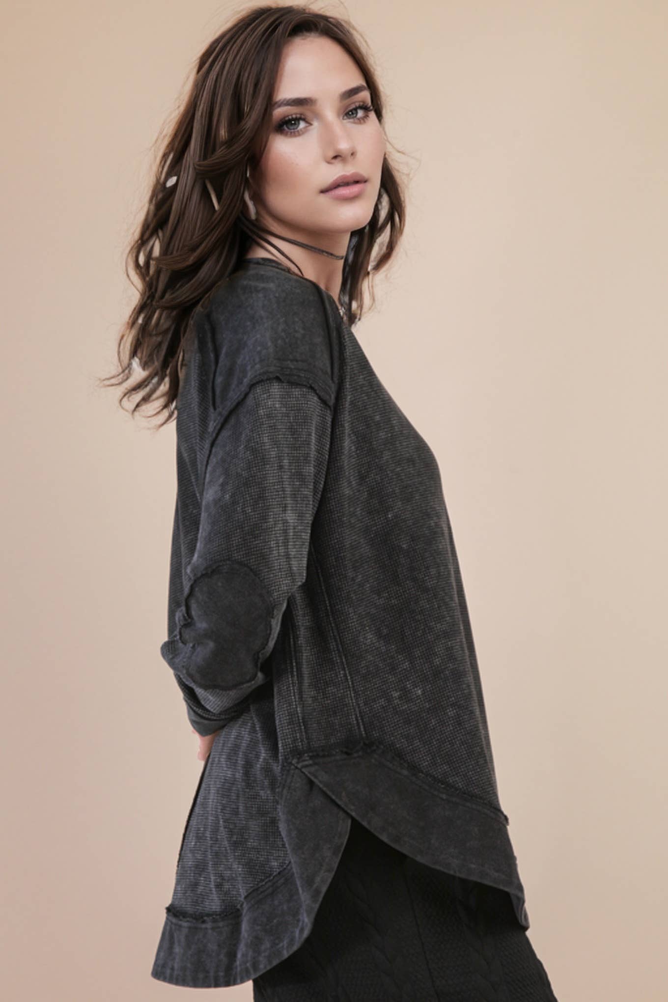 PLUS SIZE Sage Mineral Washed Contrast Knit Top