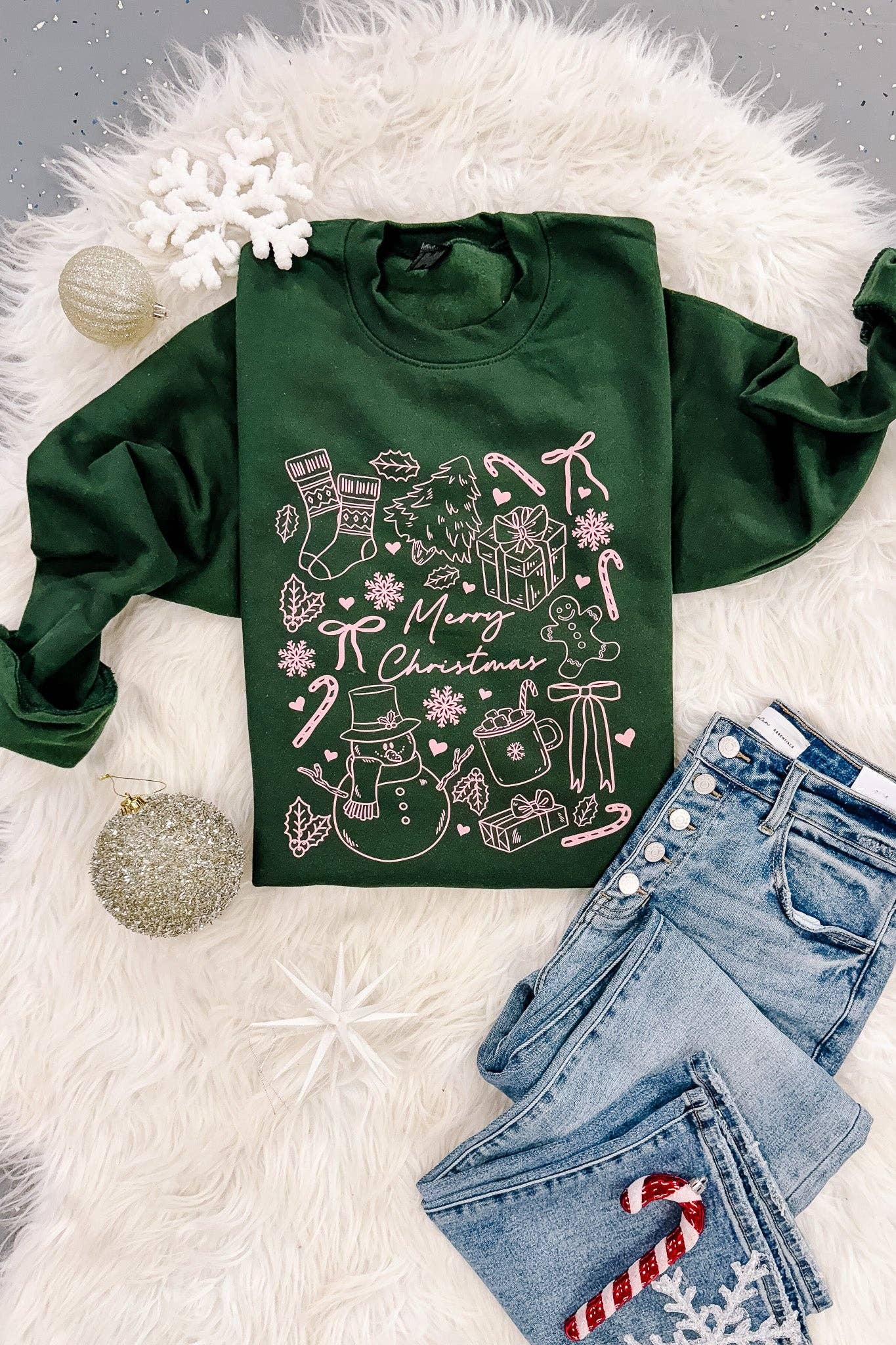 Merry Christmas Doodles Graphic Sweatshirts - Forest Green