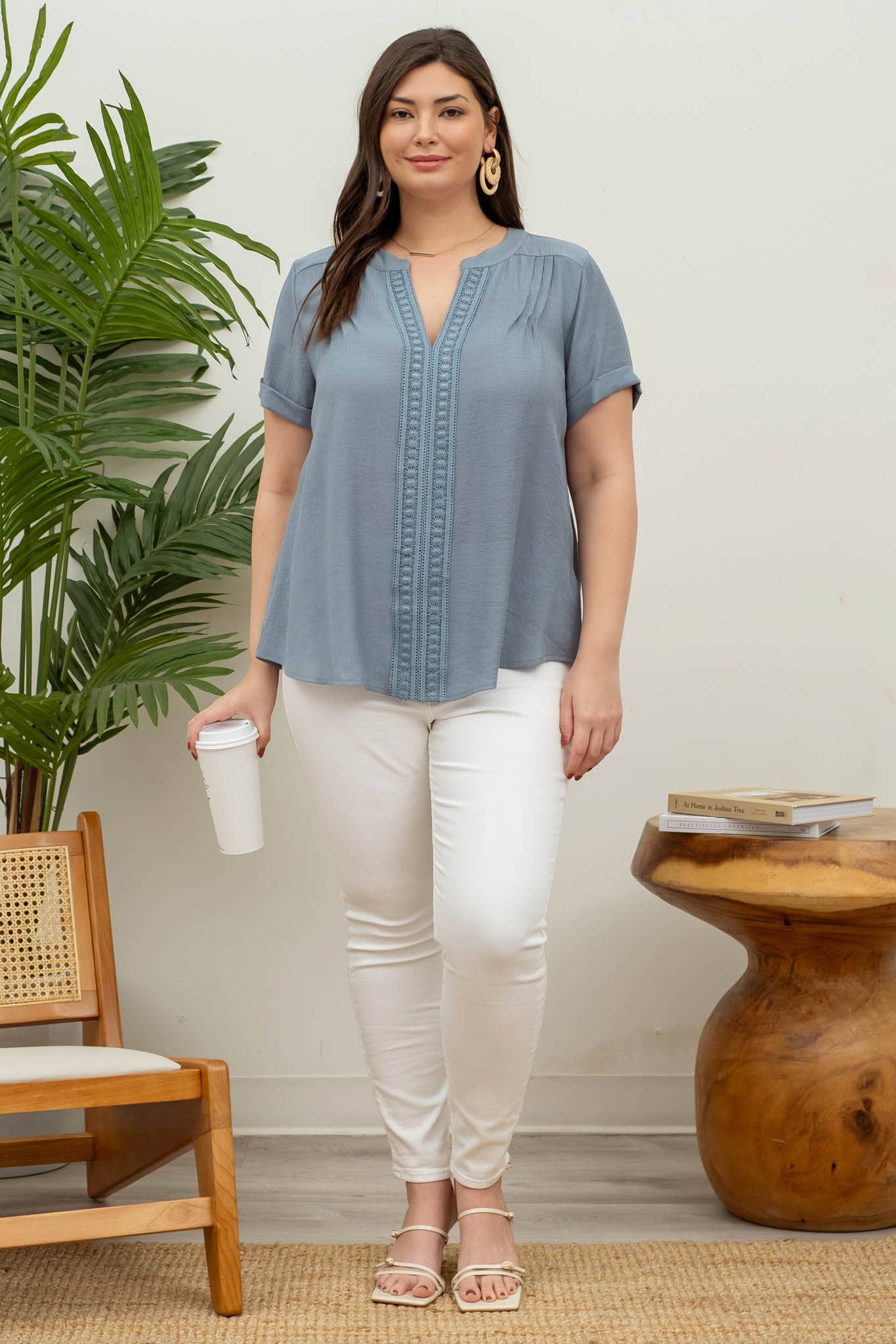Curvy Floral Lace Woven Top