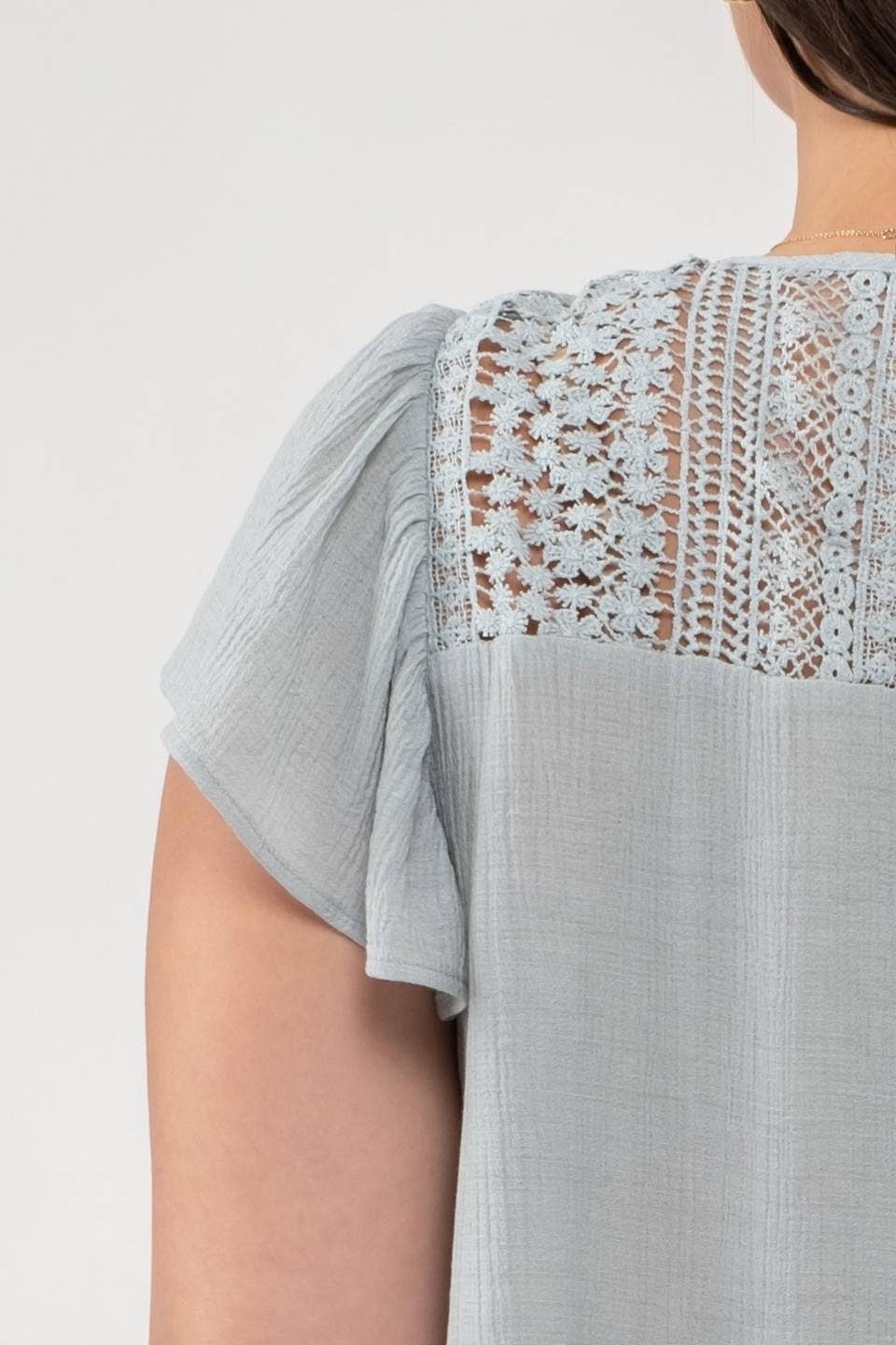 Curvy eyelet Ruffle Sleeve Top