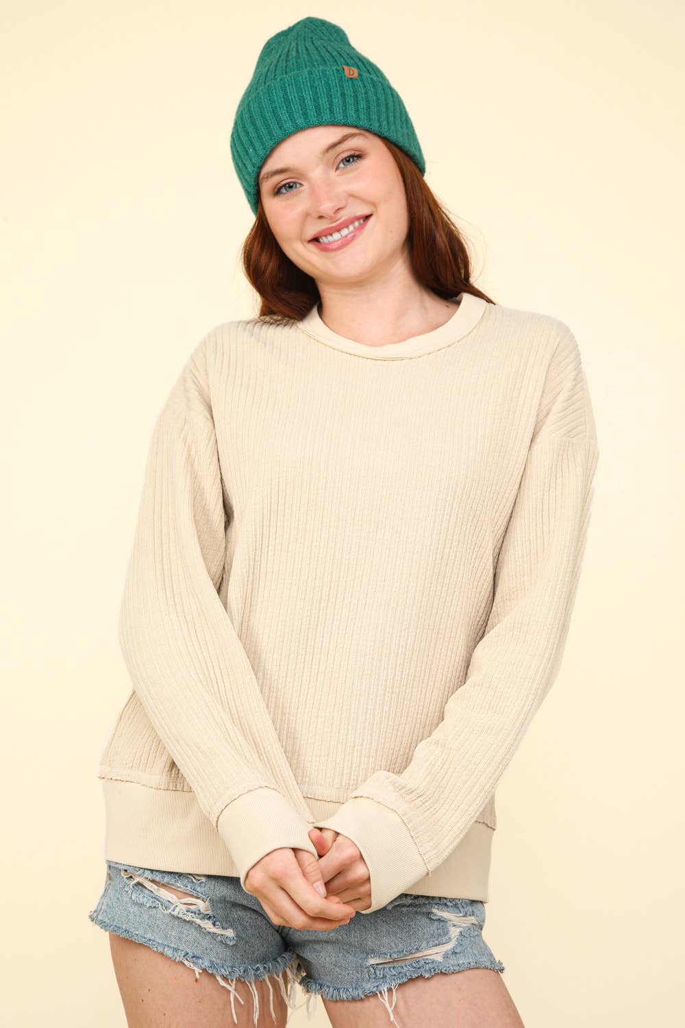 Curvy Oversized Soft Textured Knit Top: MOCHA