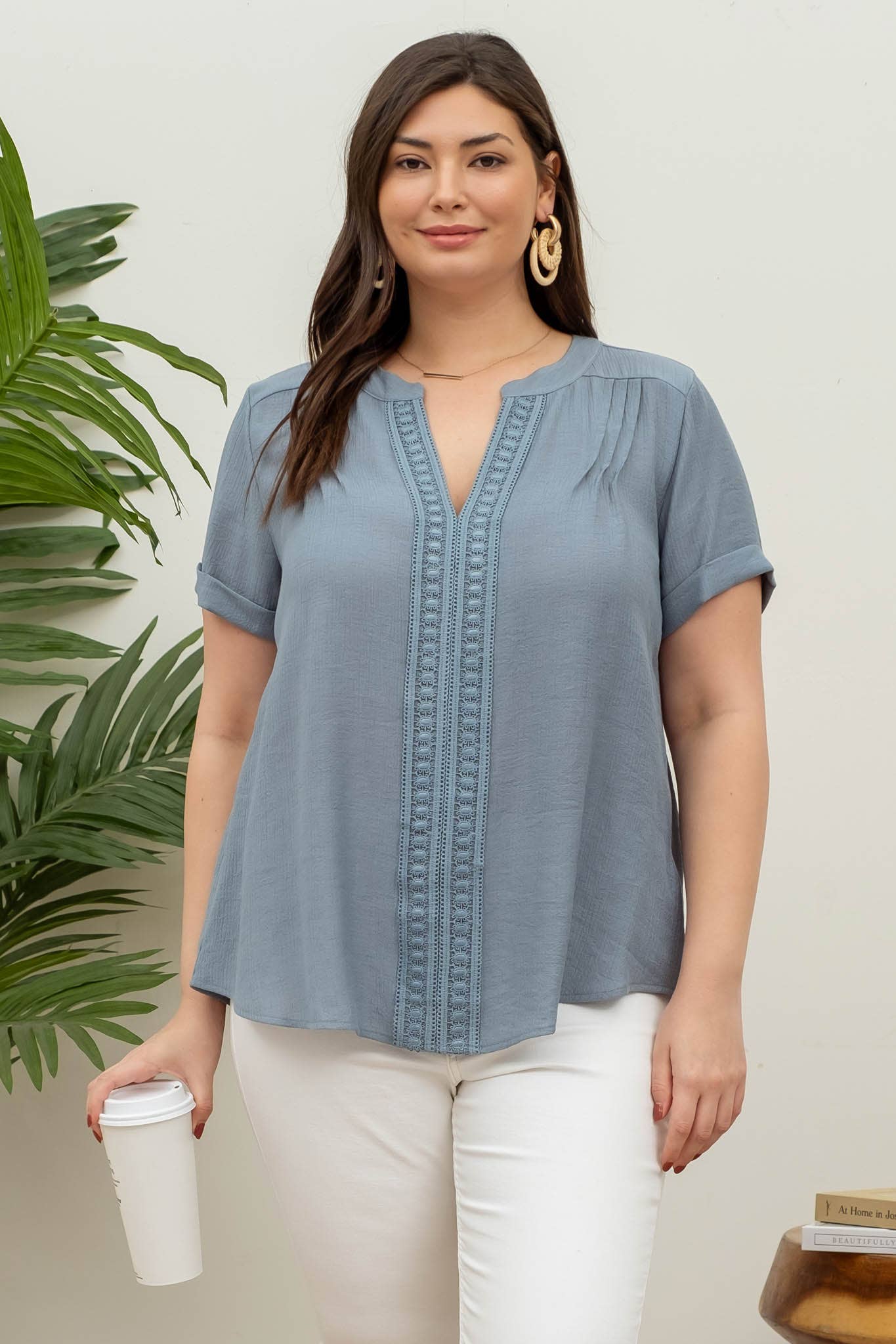Curvy Floral Lace Woven Top