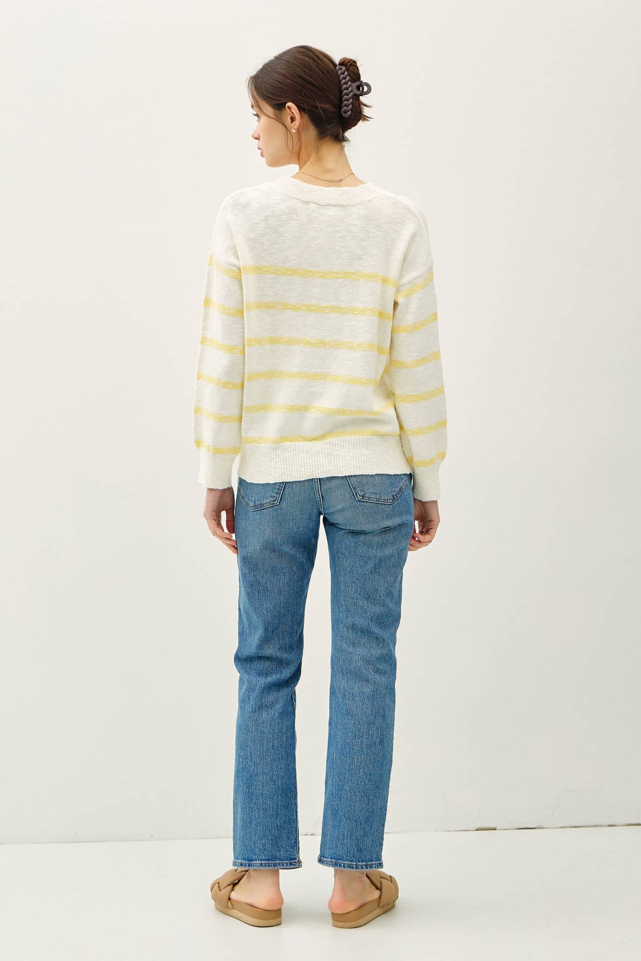 Lightweight Heather striped long sleeve sweater:Yellow