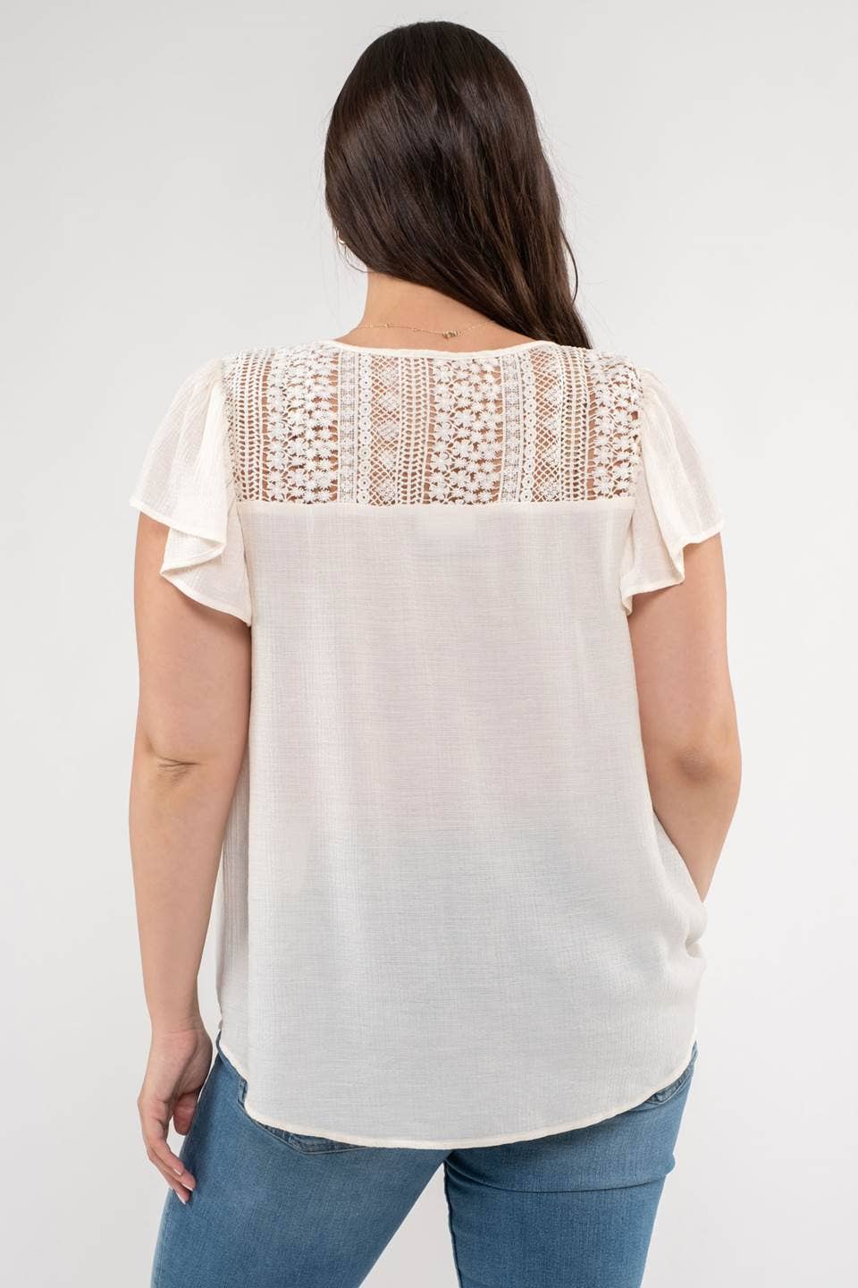 Curvy eyelet Ruffle Sleeve Top
