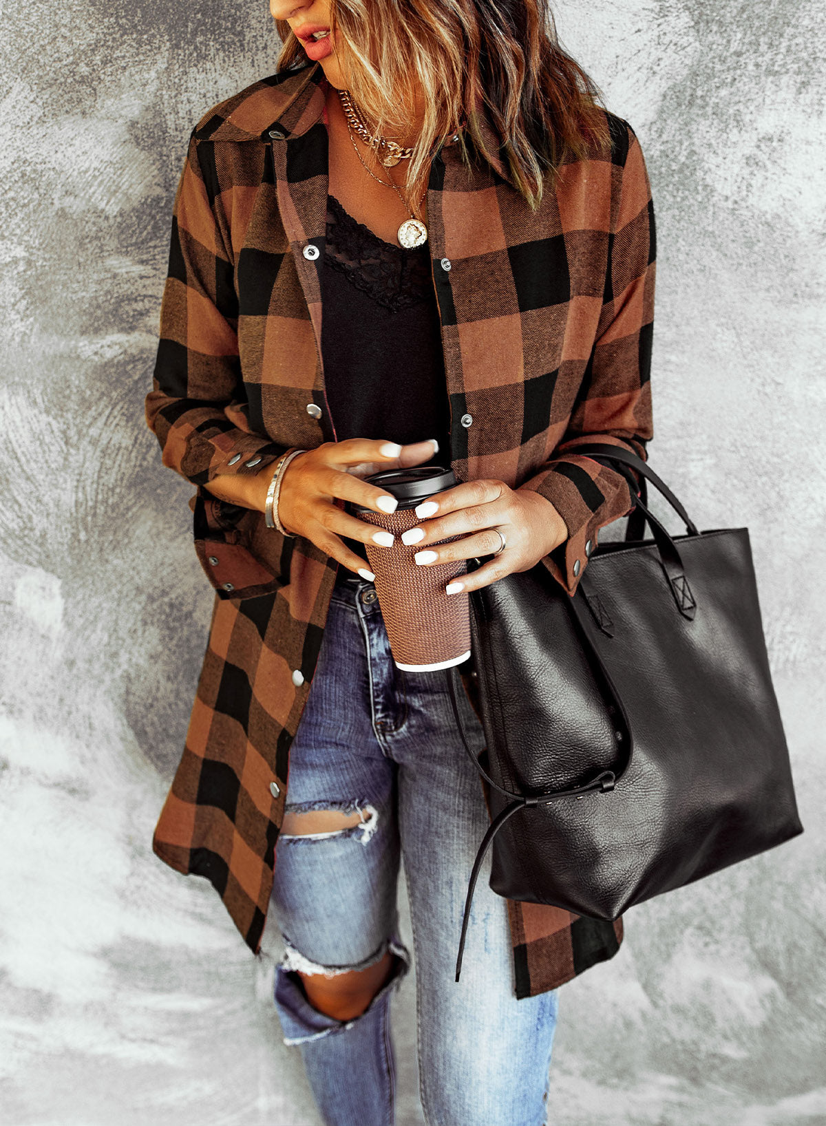 Plaid Collared Button Down Jacket