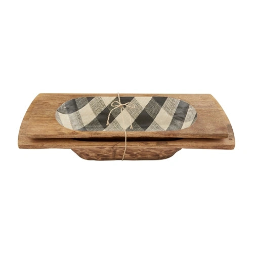 Mud Pie Christmas Nested Check Dough Bowl Set, Red, Tan, small 7" x 19" | large 9" x 21"