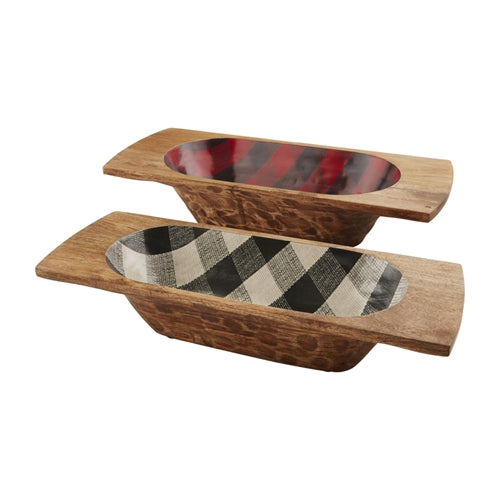 Mud Pie Christmas Nested Check Dough Bowl Set, Red, Tan, small 7" x 19" | large 9" x 21"
