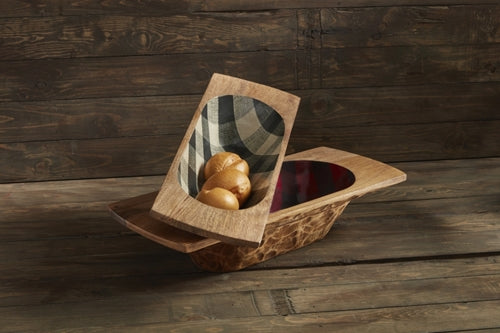 Mud Pie Christmas Nested Check Dough Bowl Set, Red, Tan, small 7" x 19" | large 9" x 21"