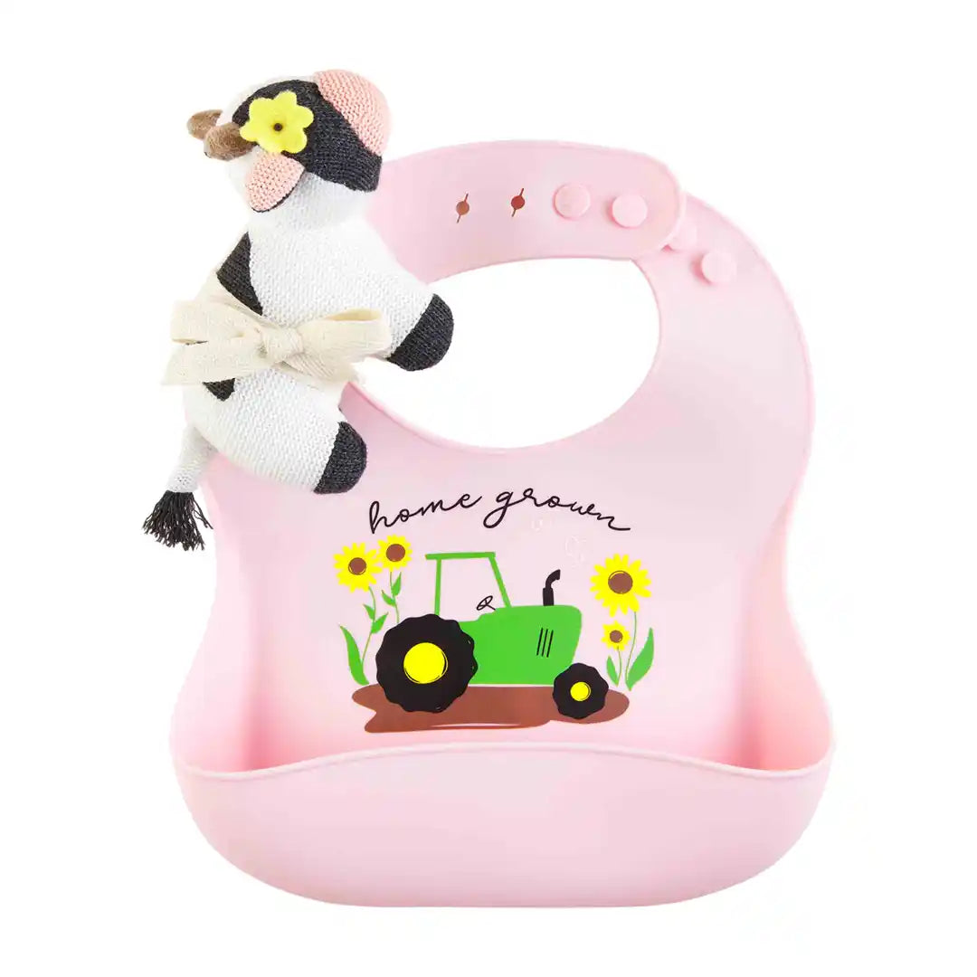PINK FARM SILICONE BIB RATTLE