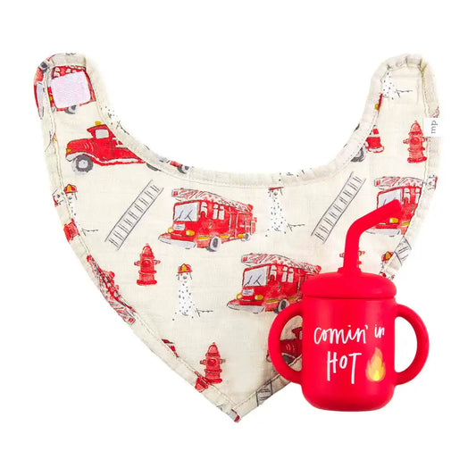 FIRE TRUCK SILICONE CUP AND BIB SET