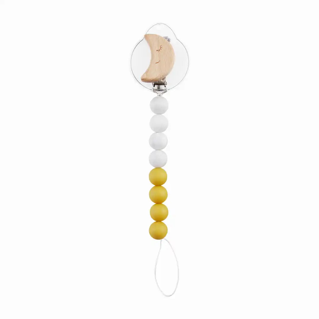 WOOD YELLOW MOON Pacifier Clips