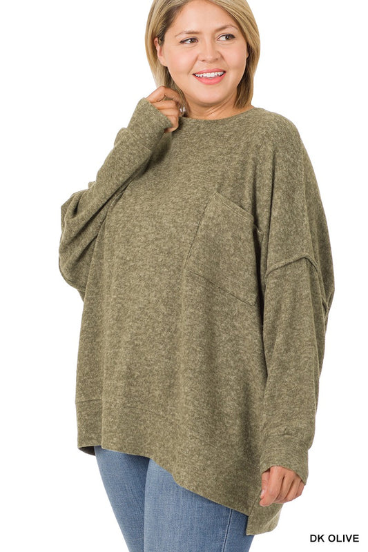 Curvy Brushed Sweater in Olive