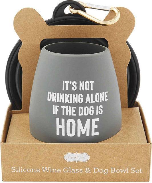 GRAY WINE GLASS AND DOG BOWL SET
